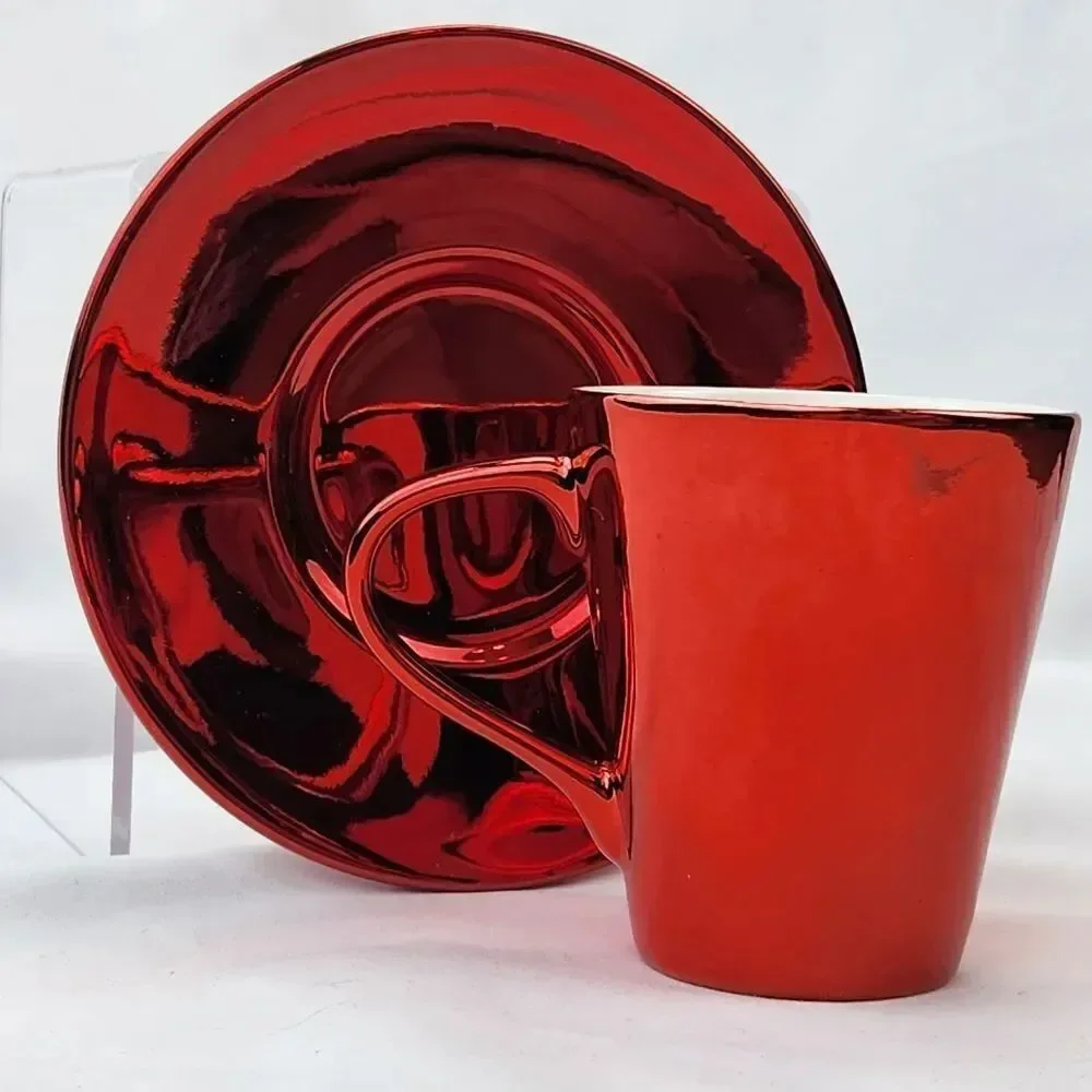 🔹️NWT Starbucks Metallic Red Espresso 3oz Cup & Saucer Set